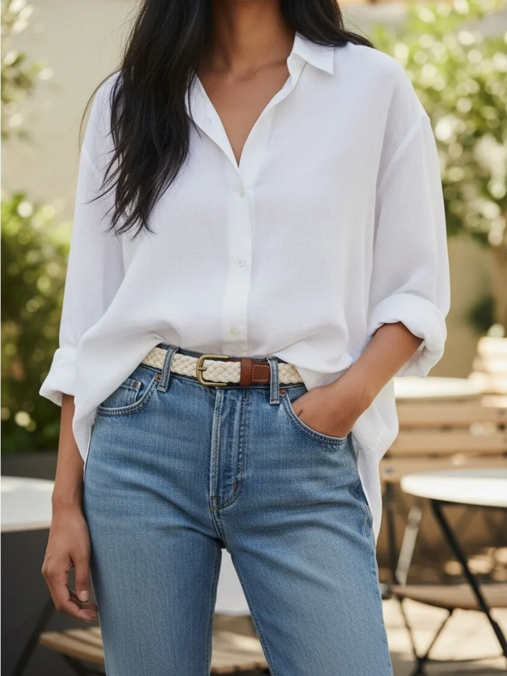 J. Crew Cream Braided Cotton Belt with Brown Leather Trim - Picture 5 of 5